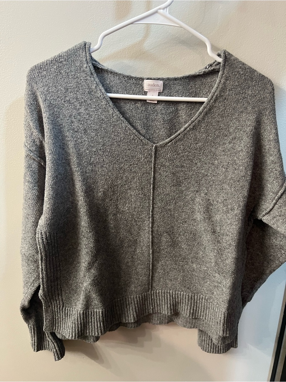 Auden Gray V-Neck Relaxed Knit Sweater